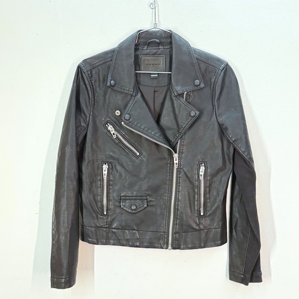 Moto Jacket Womens Medium Black Biker Zip Up Blank NYC